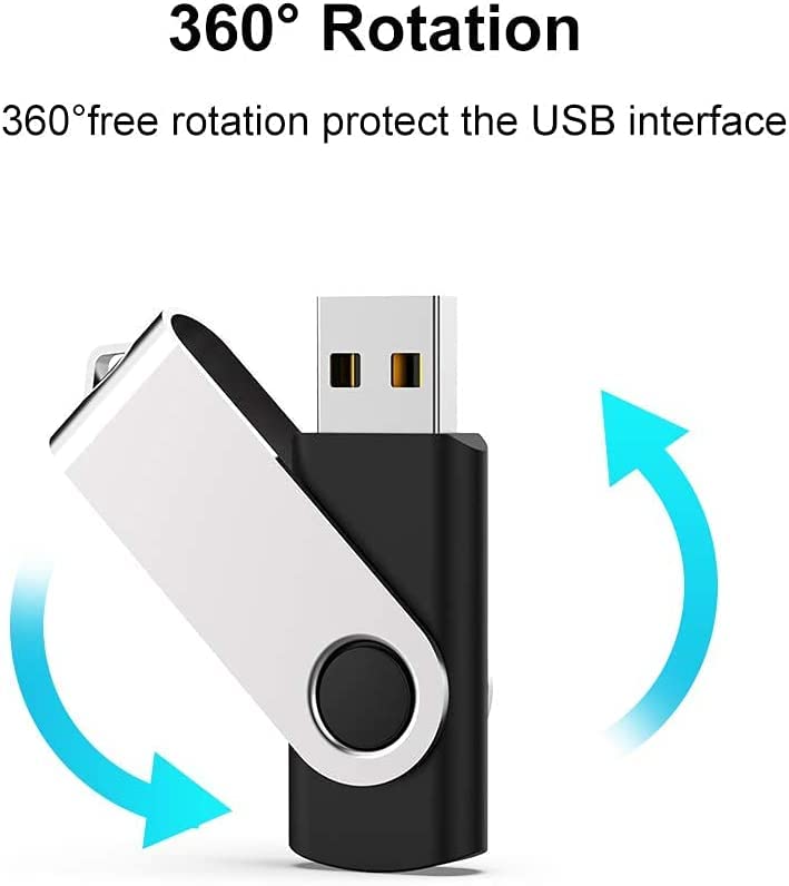 JUANWE 4GB USB Flash Drive 10 Packsï¼ŒBulk Thumb Drives Jump Drive with 360Â°Swivel Shell, Fold Storage USB Stick with Lanyard Hole Portable Pen Drive Mutipack Zip Drive, Black - Image 2